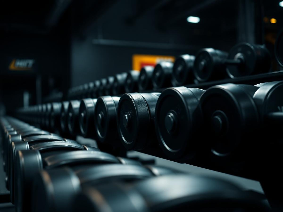 Dumbbell rack in the free weights area